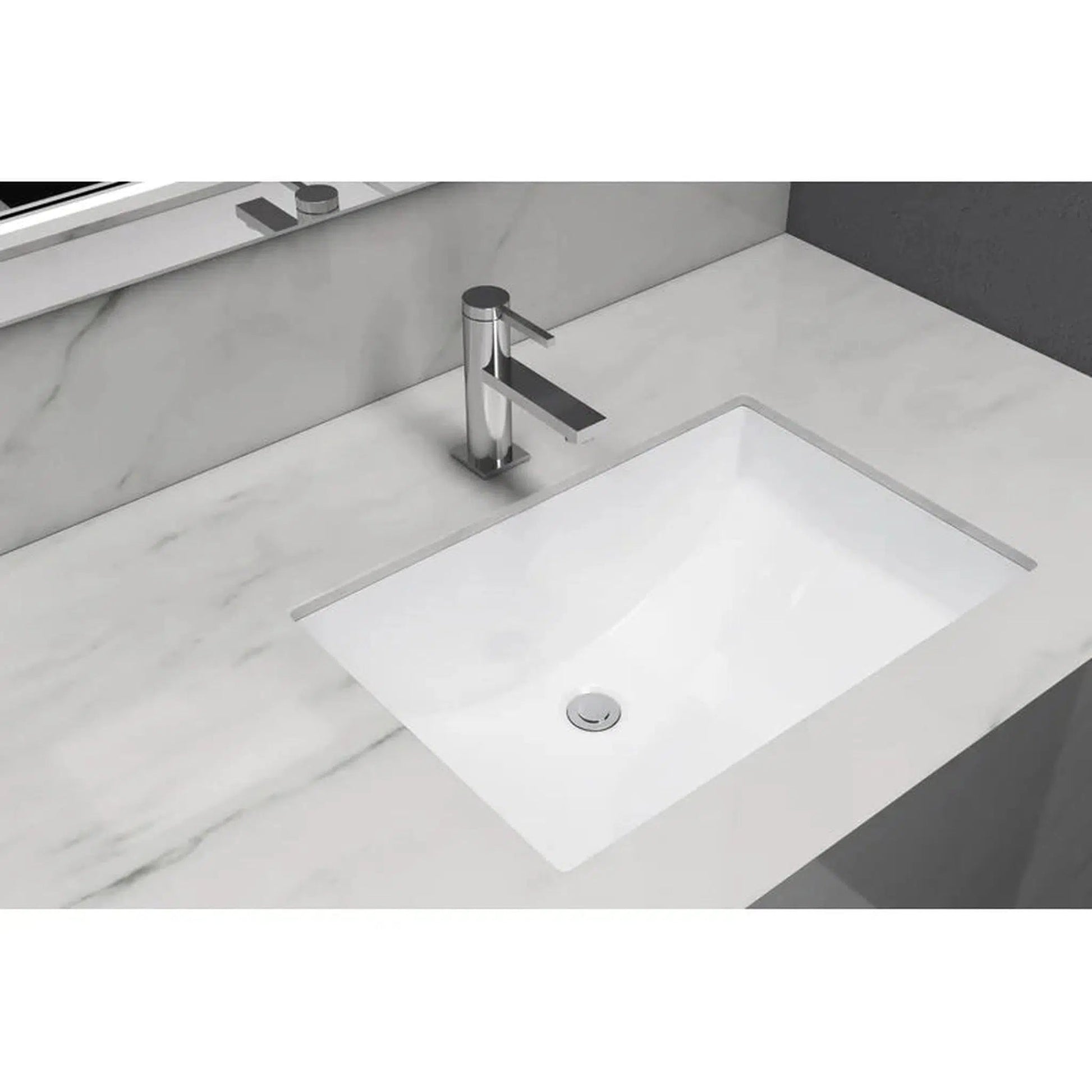 Cantrio Koncepts 21" x 15" Rectangle White Vitreous China Undermount Bathroom Lavatory Sink With Overflow Drain