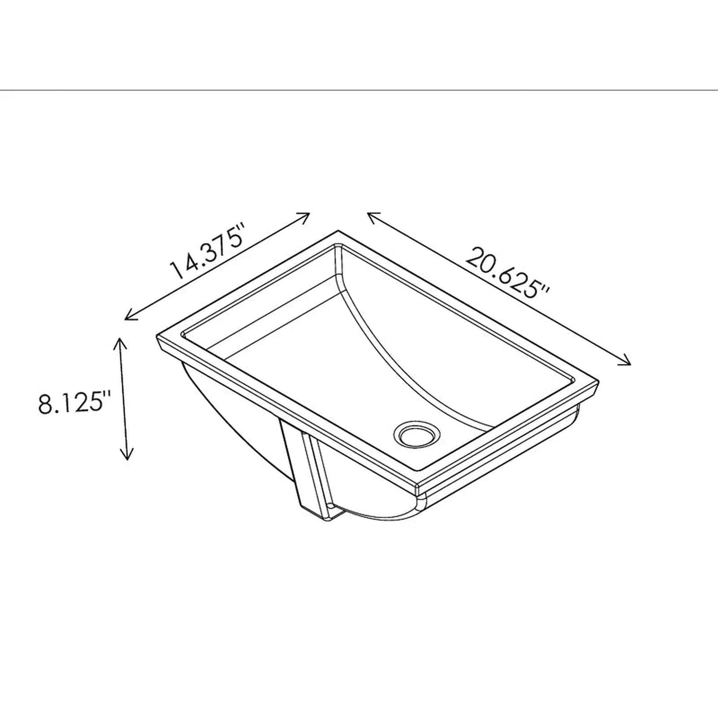 Cantrio Koncepts 21" x 15" Rectangle White Vitreous China Undermount Bathroom Lavatory Sink With Overflow Drain