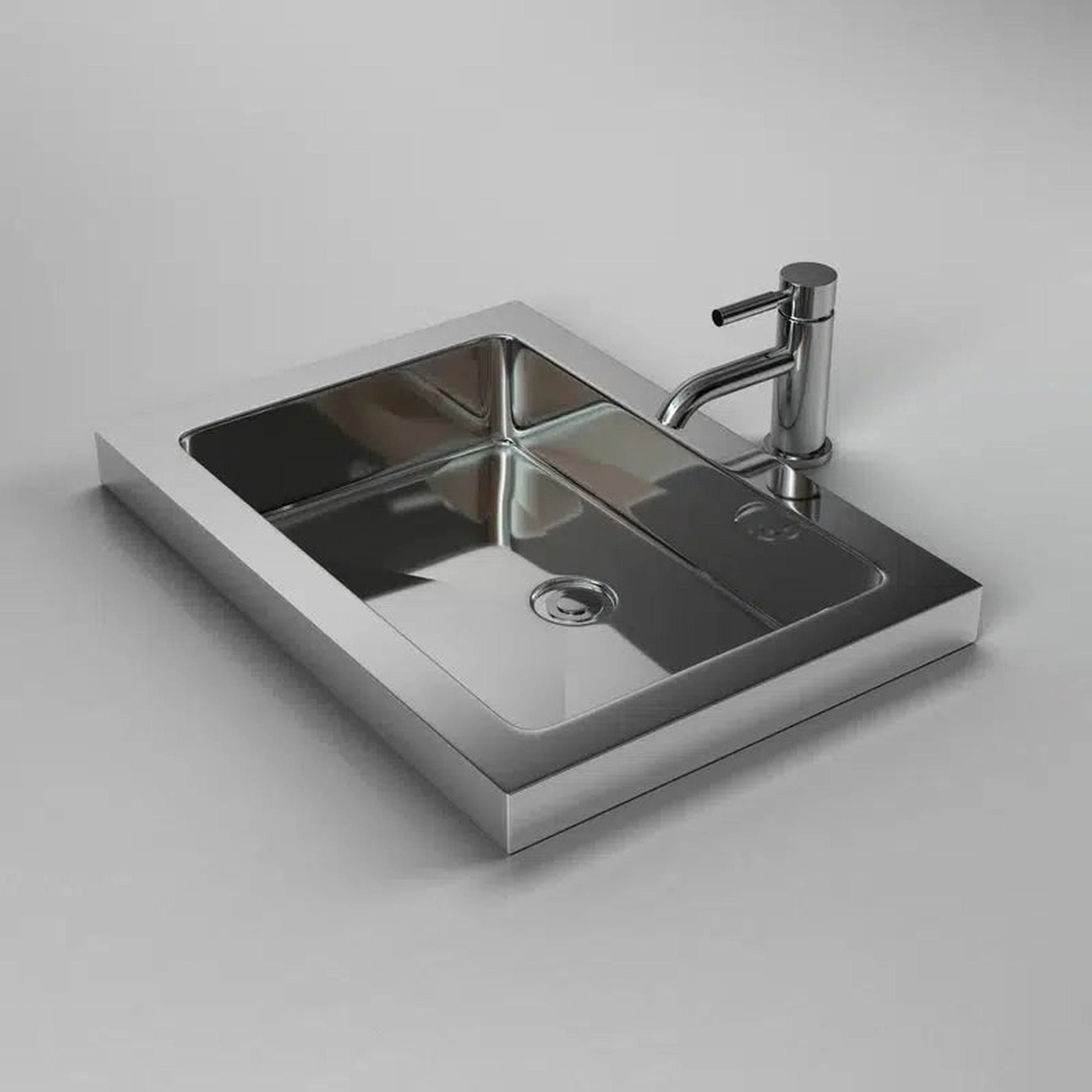 Cantrio Koncepts 23" Rectangle Polished Chrome Stainless Steel Drop-In Bathroom Lavatory Sink