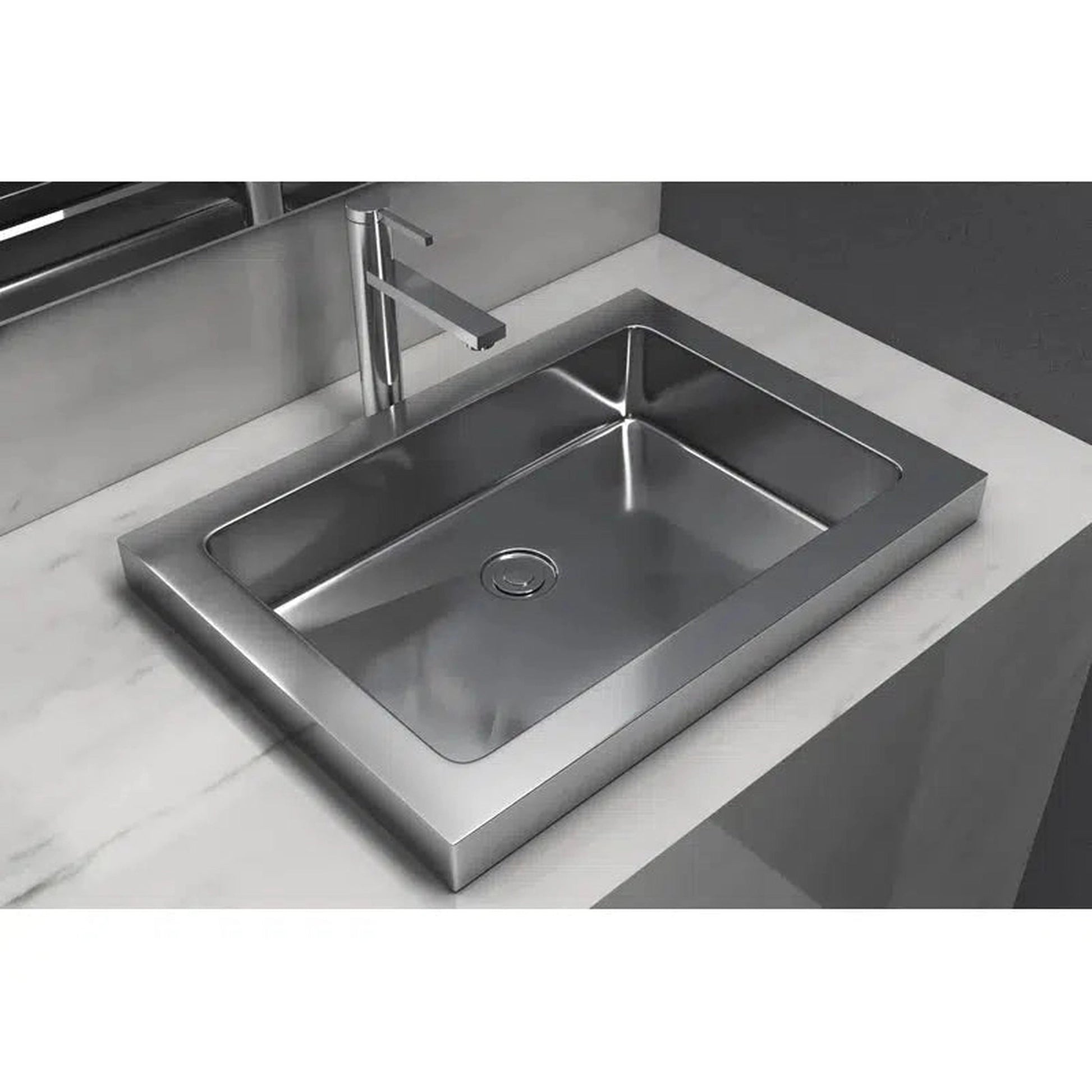 Cantrio Koncepts 23" Rectangle Polished Chrome Stainless Steel Drop-In Bathroom Lavatory Sink