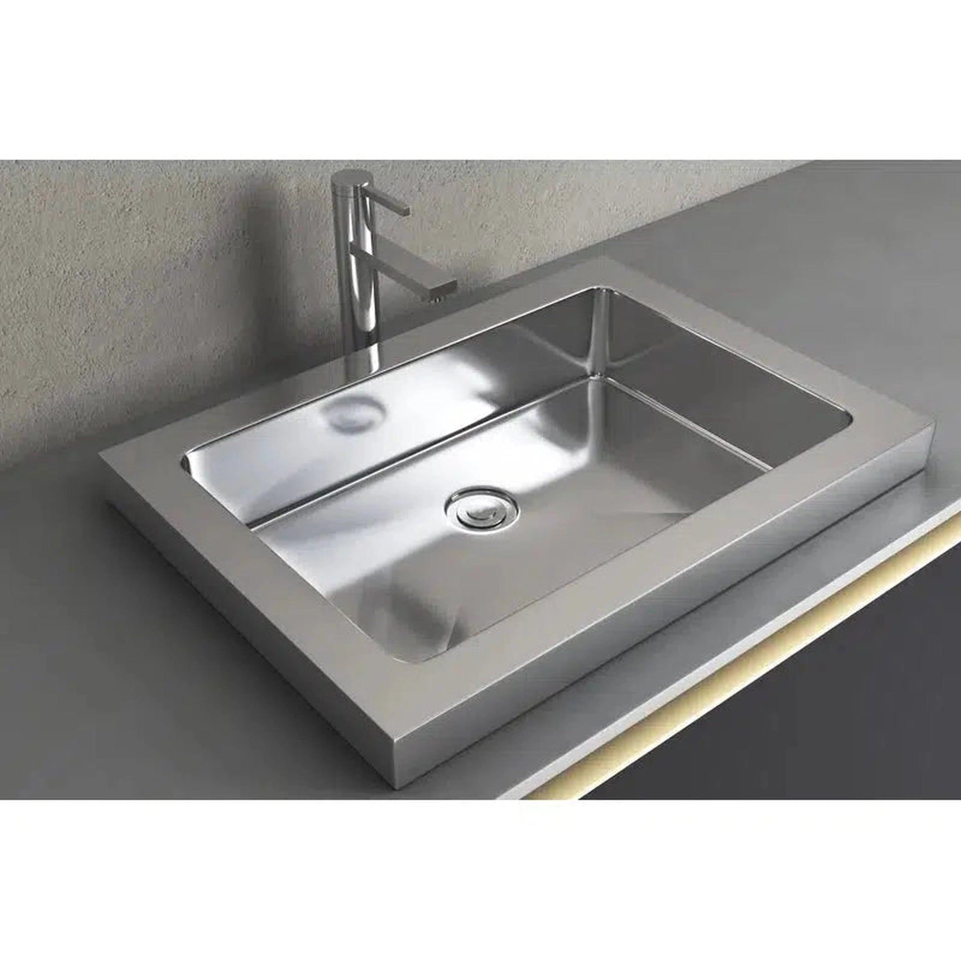 Cantrio Koncepts 23" Rectangle Polished Chrome Stainless Steel Drop-In Bathroom Lavatory Sink