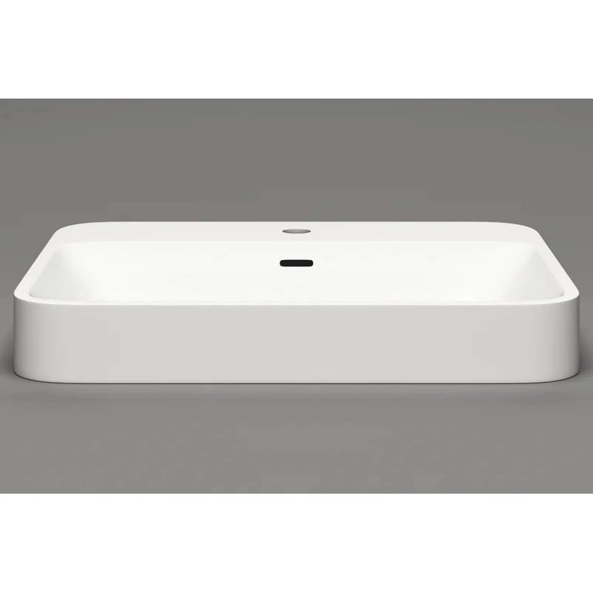 Cantrio Koncepts 23" Rectangle White Solid Surface Countertop Sink With Deck Mount Hole and Overflow Drain