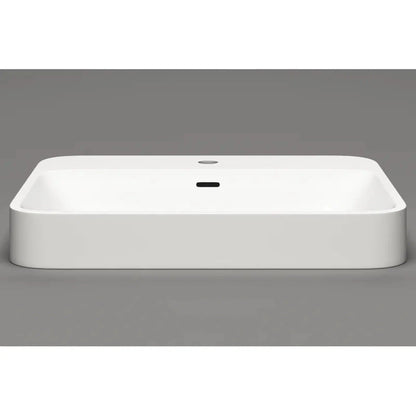 Cantrio Koncepts 23" Rectangle White Solid Surface Countertop Sink With Deck Mount Hole and Overflow Drain