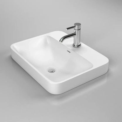 Cantrio Koncepts 23" Rectangle White Solid Surface Countertop Sink With Deck Mount Hole and Overflow Drain