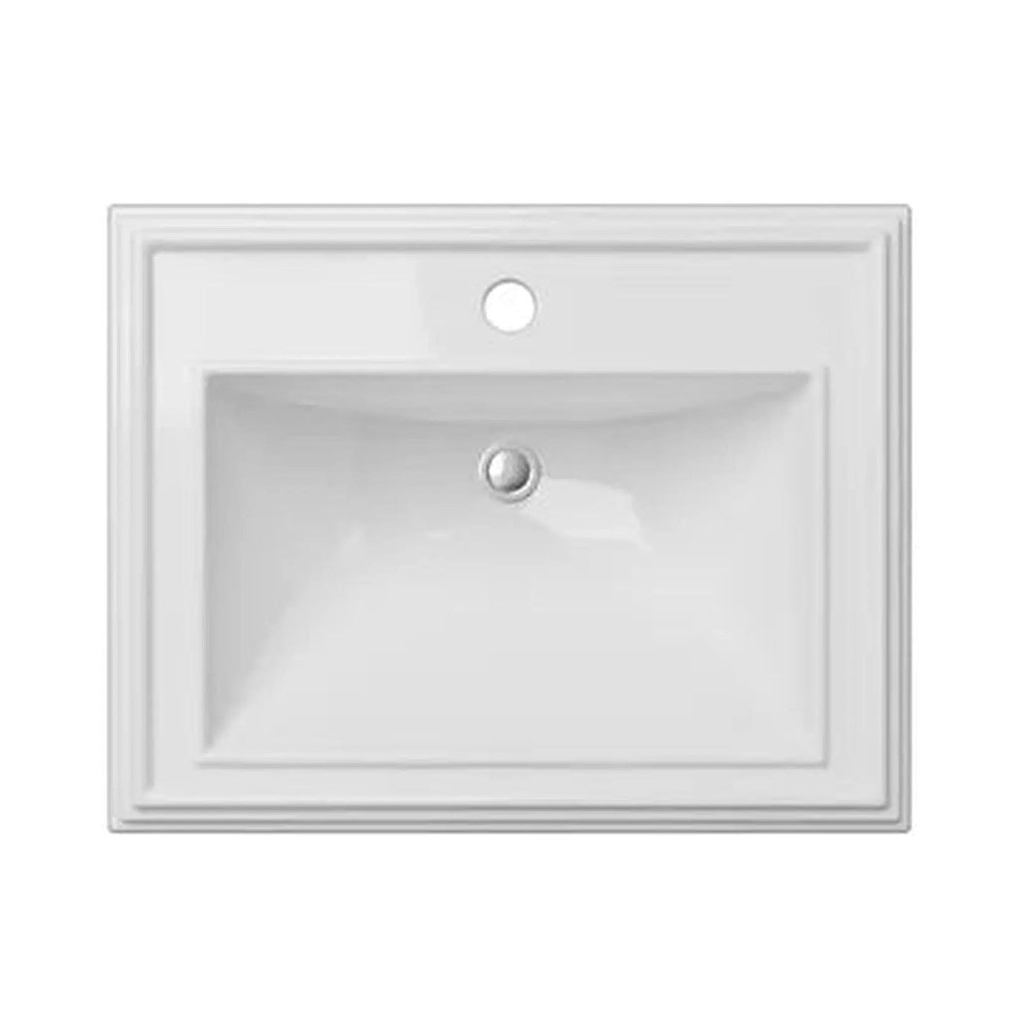 Cantrio Koncepts 23" x 18" Rectangle White Vitreous China Drop-In Bathroom Lavatory Sink With Knock Out Holes and Overflow Drain