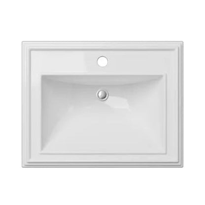 Cantrio Koncepts 23" x 18" Rectangle White Vitreous China Drop-In Bathroom Lavatory Sink With Knock Out Holes and Overflow Drain