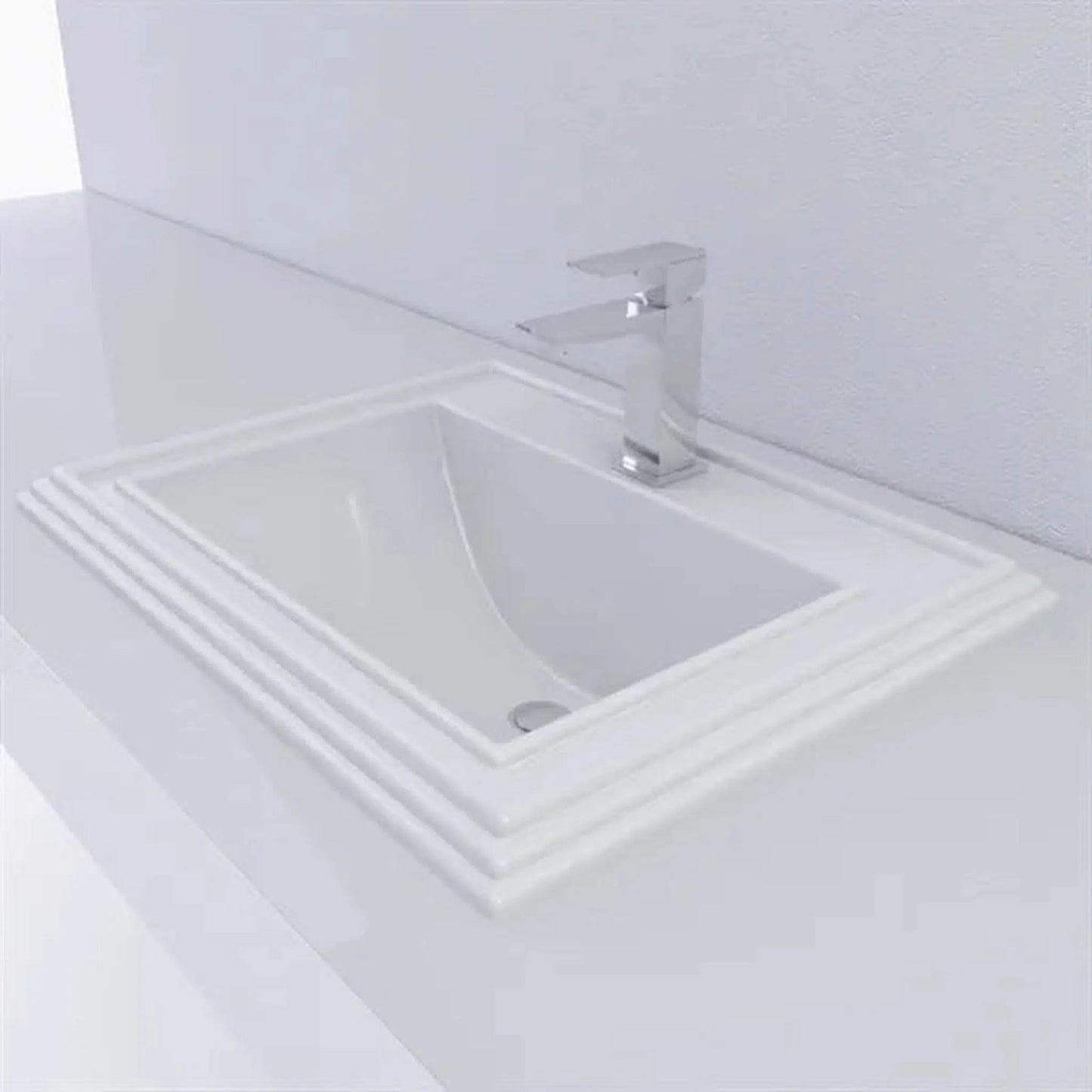 Cantrio Koncepts 23" x 18" Rectangle White Vitreous China Drop-In Bathroom Lavatory Sink With Knock Out Holes and Overflow Drain