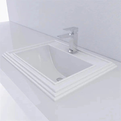 Cantrio Koncepts 23" x 18" Rectangle White Vitreous China Drop-In Bathroom Lavatory Sink With Knock Out Holes and Overflow Drain