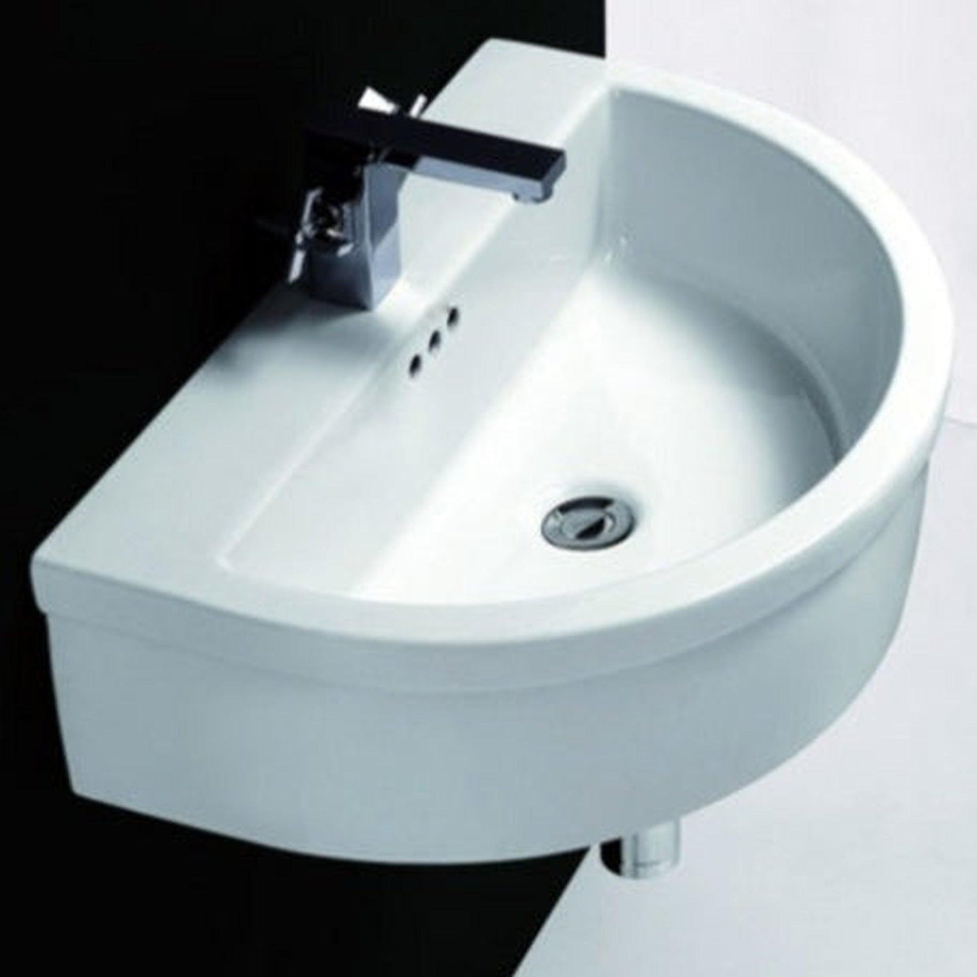 Cantrio Koncepts 24" x 17" White D-Shaped Vitreous China Wall-Mounted Sink With Overflow and Single Faucet Hole