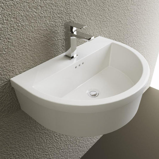 Cantrio Koncepts 24" x 17" White D-Shaped Vitreous China Wall-Mounted Sink With Overflow and Single Faucet Hole