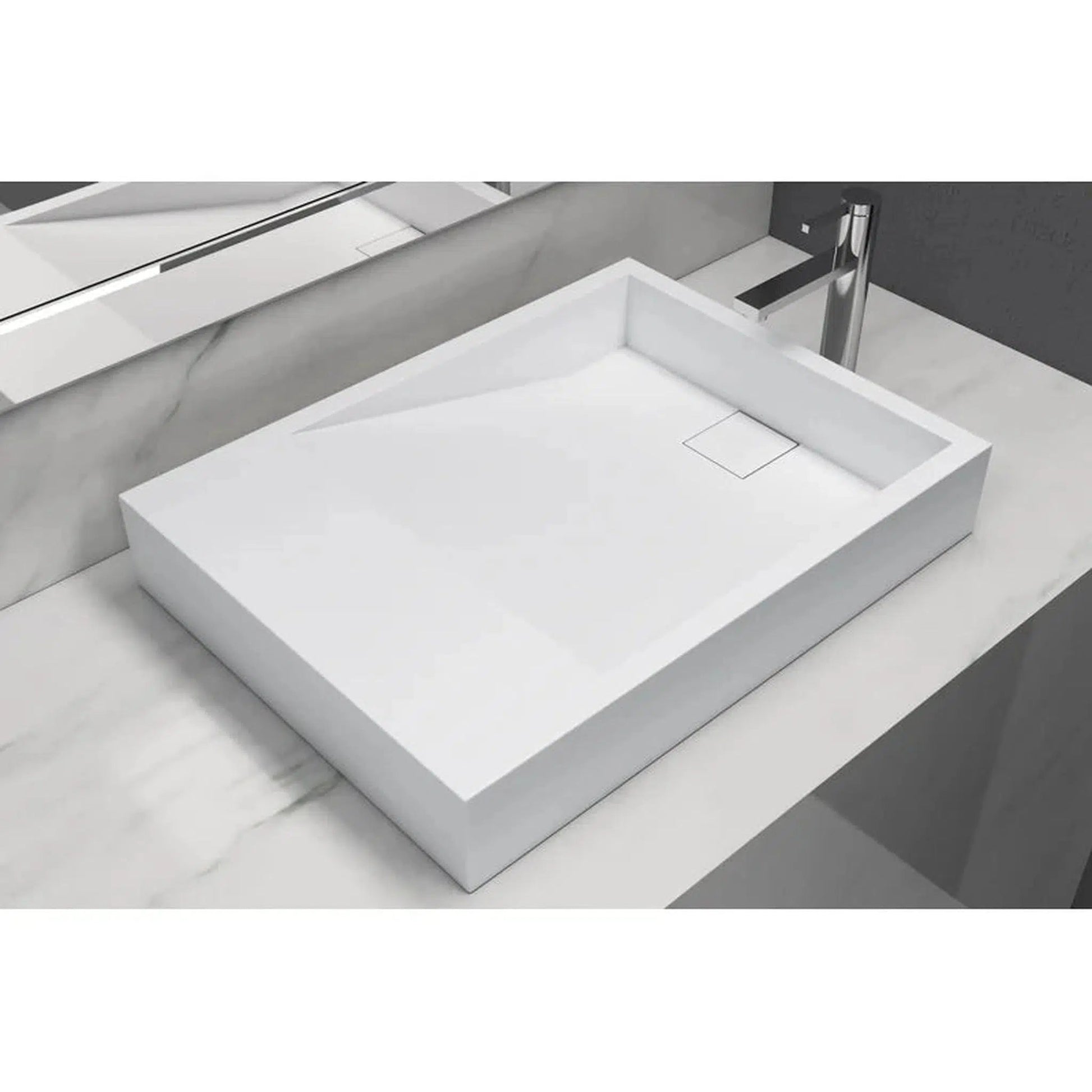 Cantrio Koncepts 24" x 18" Rectangle White Solid Surface Countertop Sink With Concealed Drain