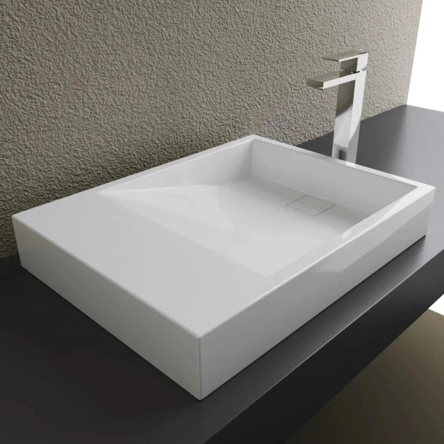 Cantrio Koncepts 24" x 18" Rectangle White Solid Surface Countertop Sink With Concealed Drain