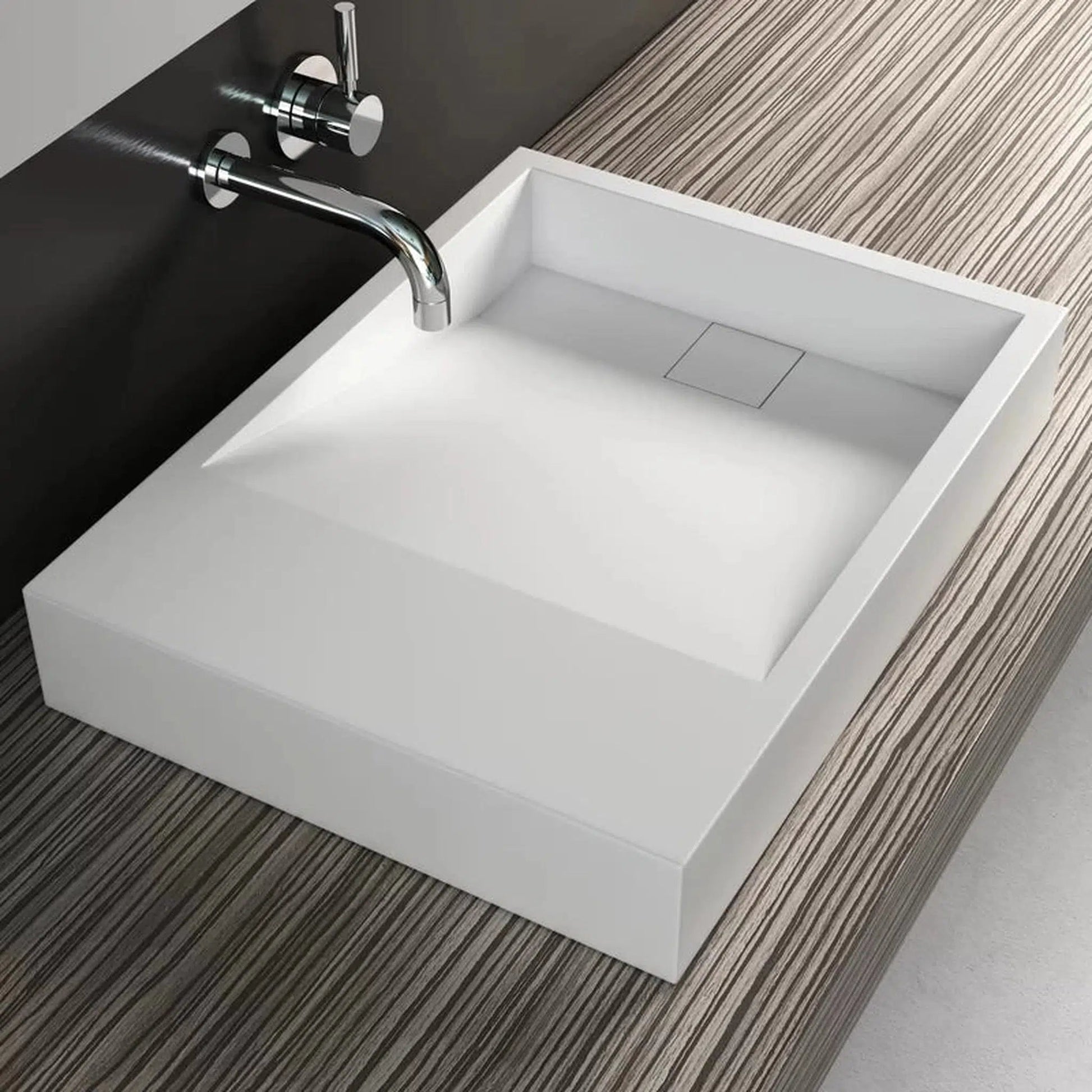 Cantrio Koncepts 24" x 18" Rectangle White Solid Surface Countertop Sink With Concealed Drain