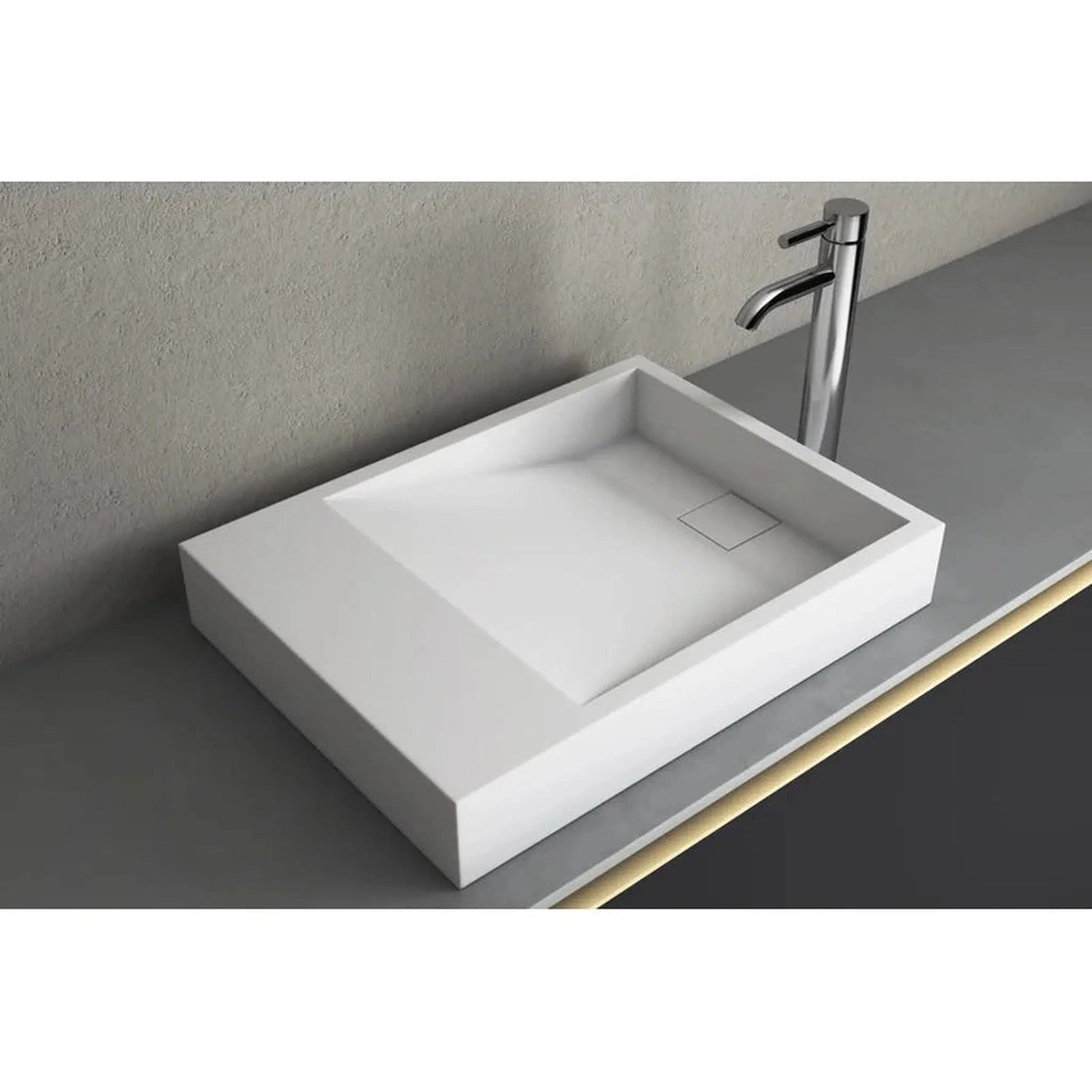 Cantrio Koncepts 24" x 18" Rectangle White Solid Surface Countertop Sink With Concealed Drain