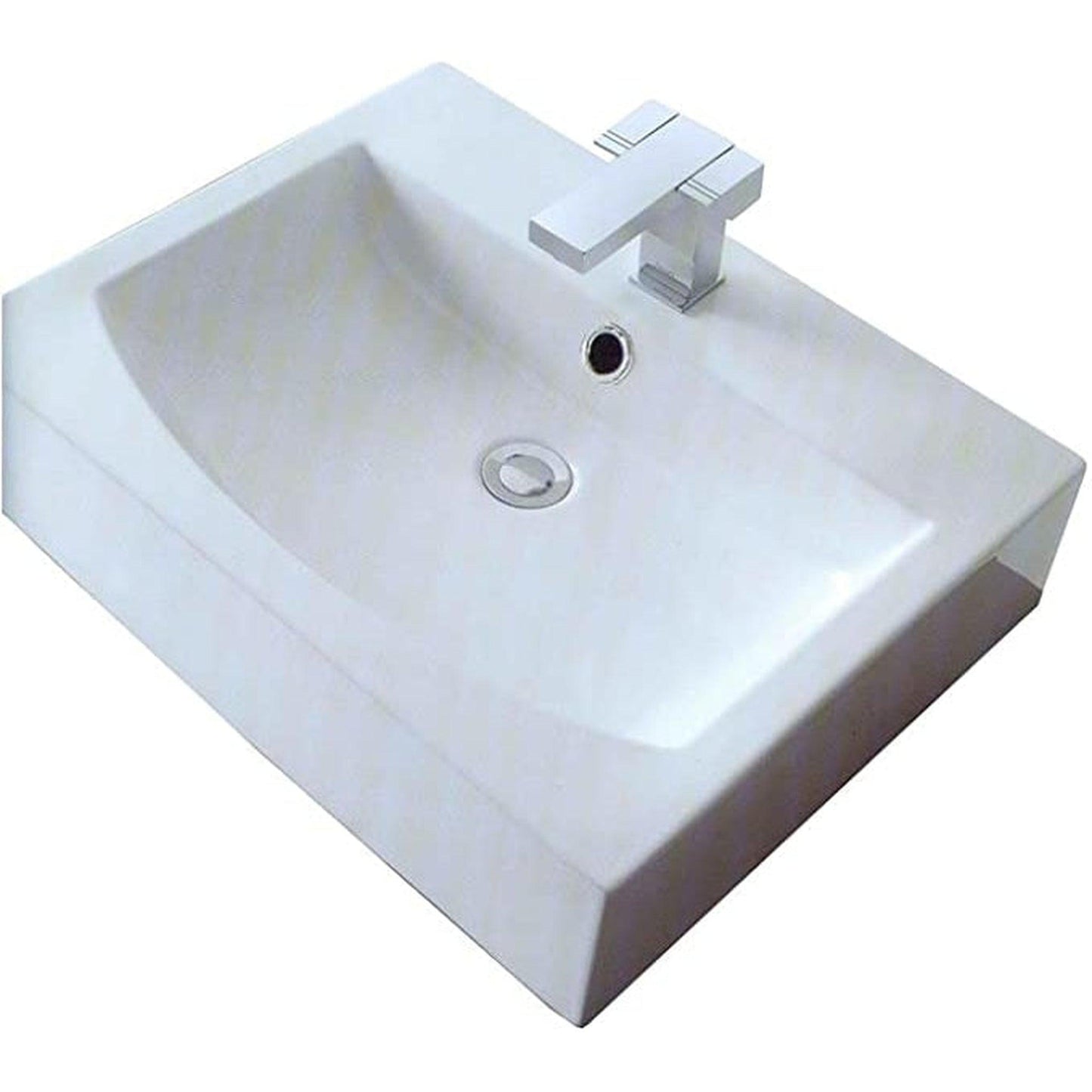 Cantrio Koncepts 24" x 18" Rectangle White Vitreous China Countertop Sink With Deck Mount Hole and Overflow Drain