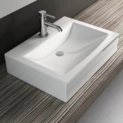 Cantrio Koncepts 24" x 18" Rectangle White Vitreous China Countertop Sink With Deck Mount Hole and Overflow Drain