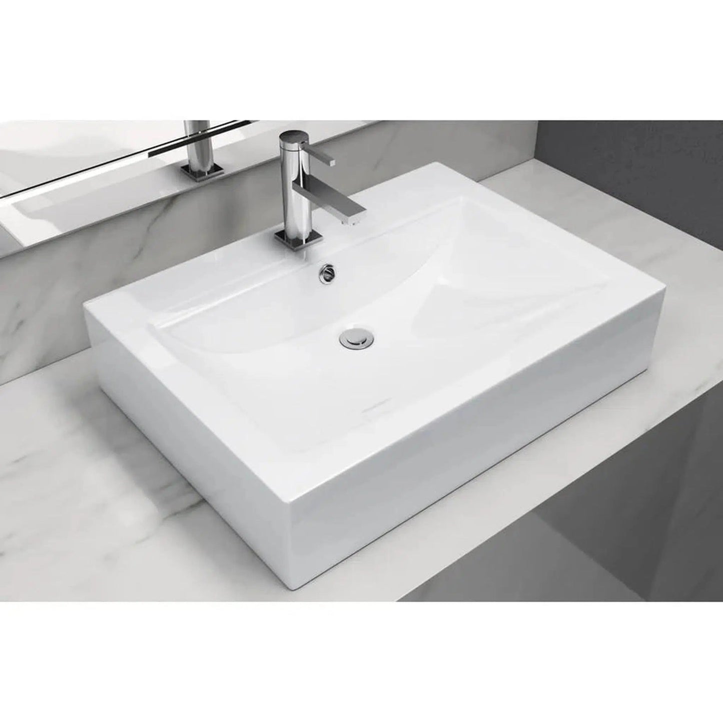 Cantrio Koncepts 24" x 18" Rectangle White Vitreous China Countertop Sink With Deck Mount Hole and Overflow Drain