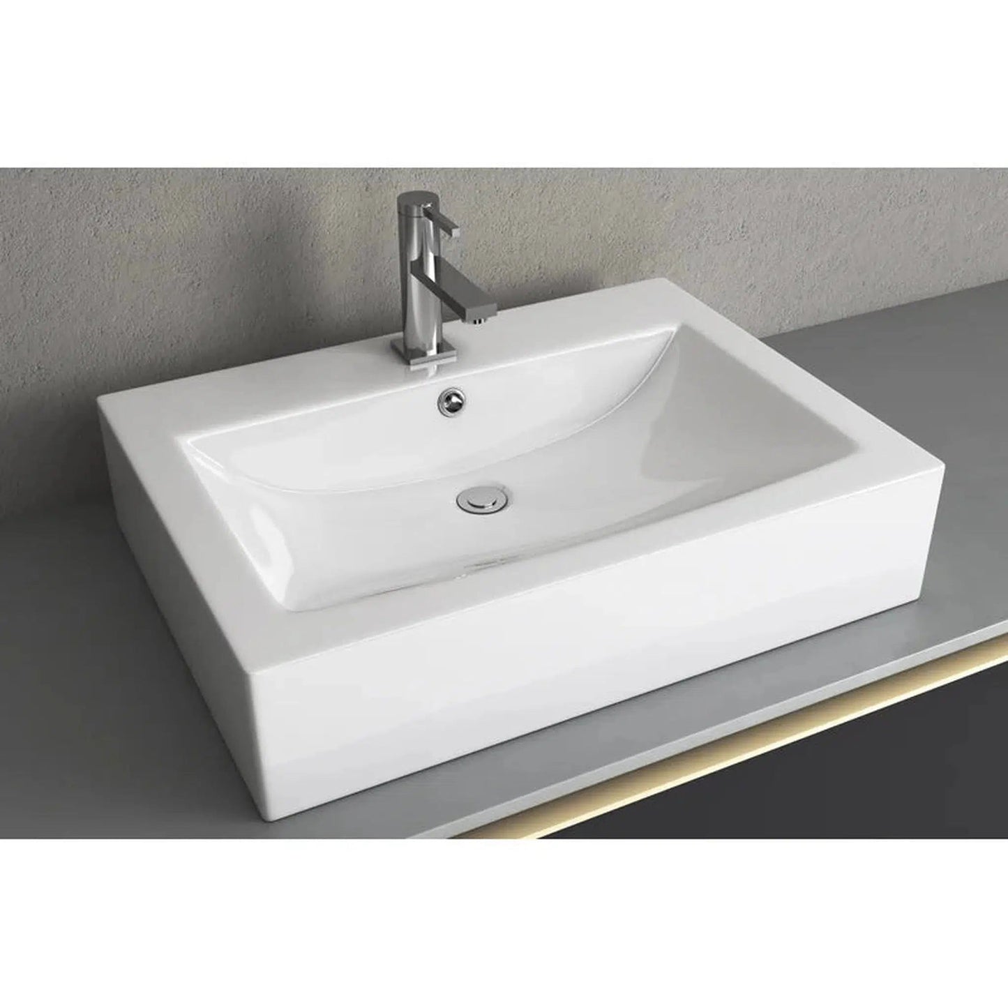 Cantrio Koncepts 24" x 18" Rectangle White Vitreous China Countertop Sink With Deck Mount Hole and Overflow Drain