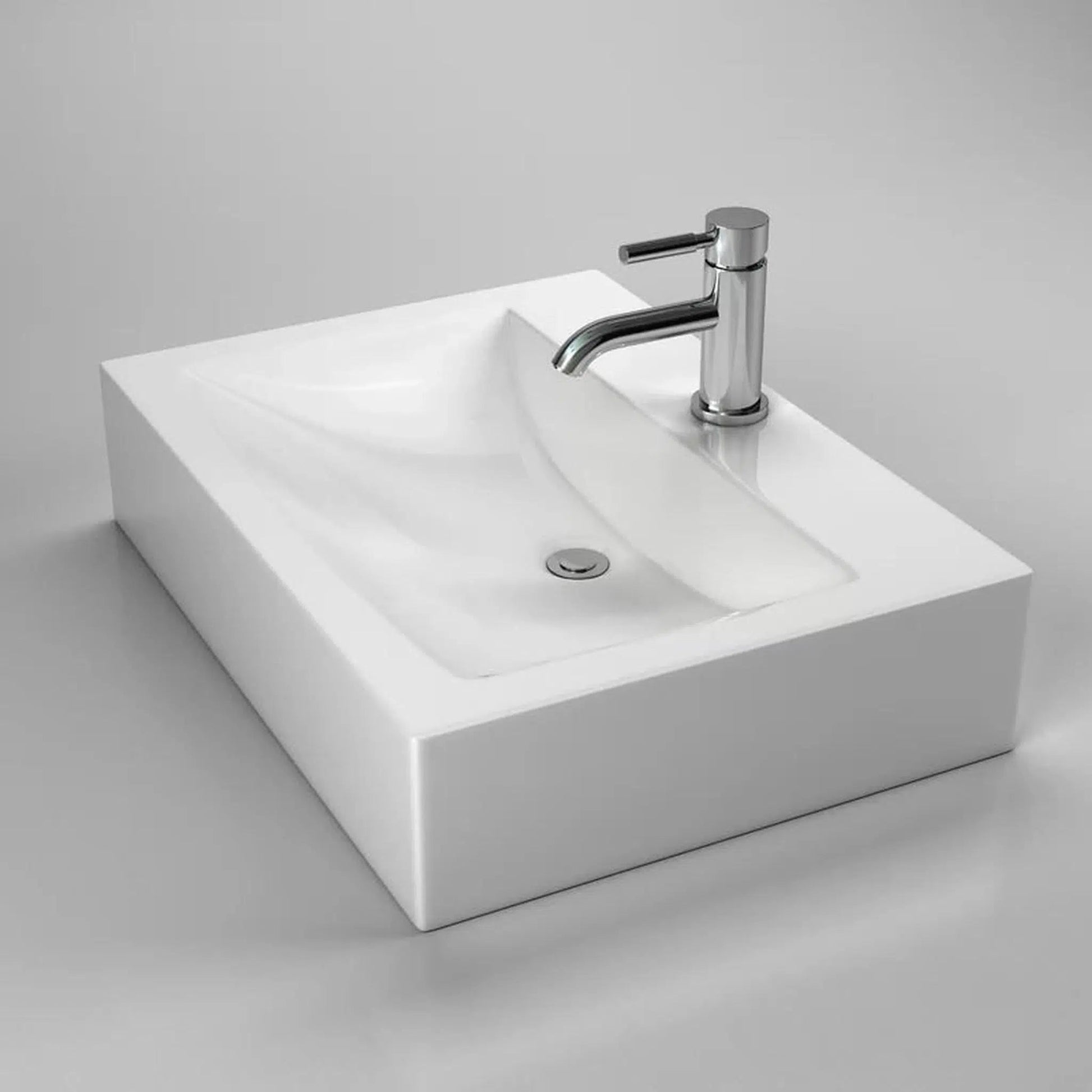 Cantrio Koncepts 24" x 18" Rectangle White Vitreous China Countertop Sink With Deck Mount Hole and Overflow Drain