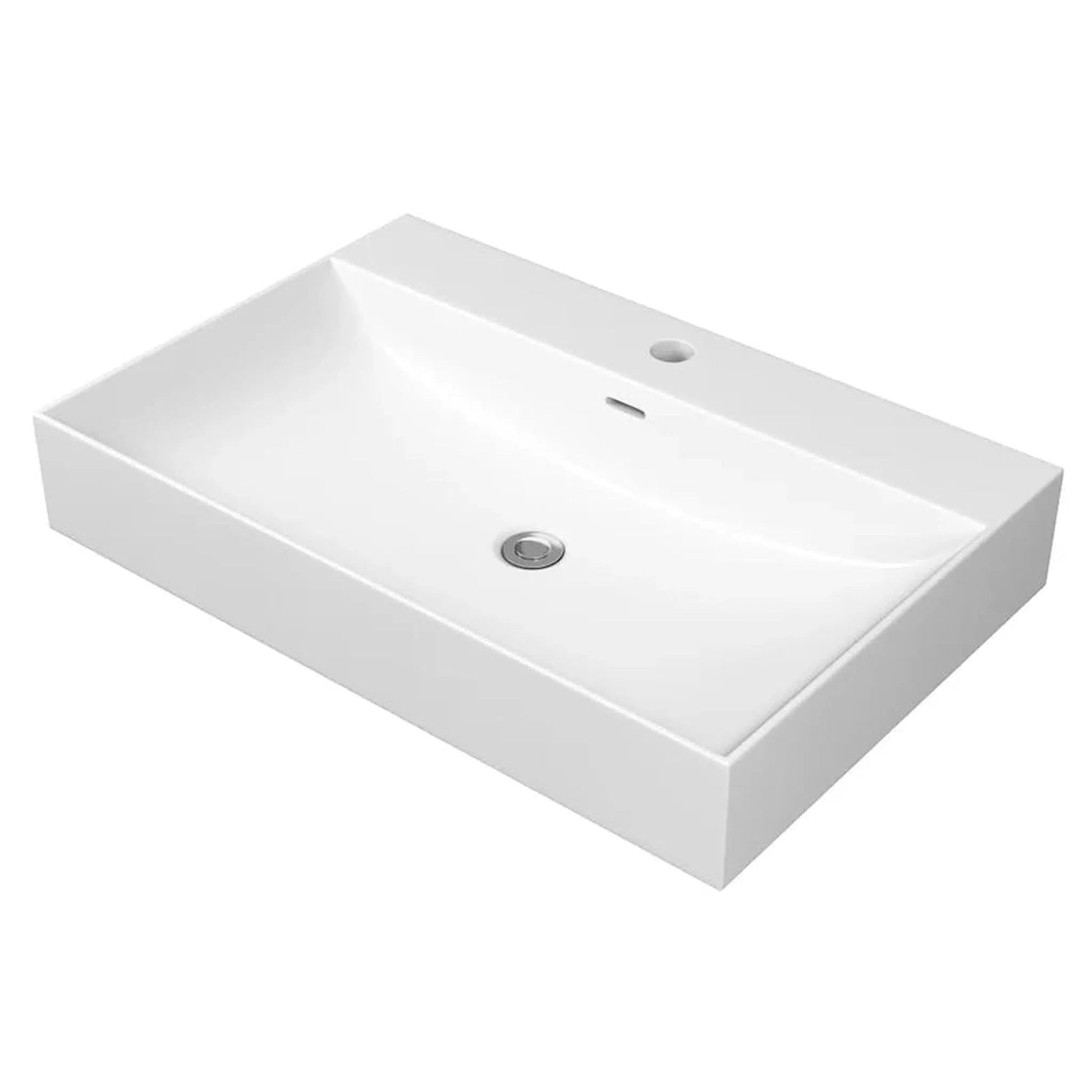 Cantrio Koncepts 25" Rectangle White Solid Surface Countertop Sink With Deck Mount Hole and Overflow Drain