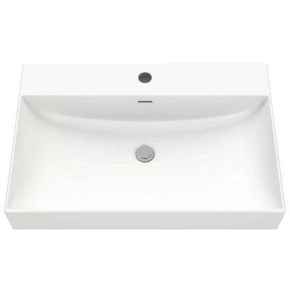 Cantrio Koncepts 25" Rectangle White Solid Surface Countertop Sink With Deck Mount Hole and Overflow Drain