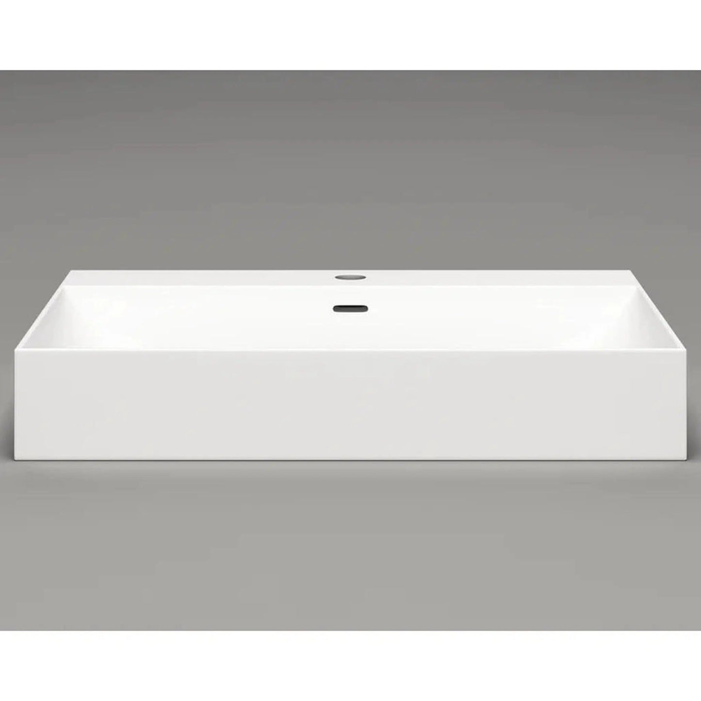 Cantrio Koncepts 25" Rectangle White Solid Surface Countertop Sink With Deck Mount Hole and Overflow Drain