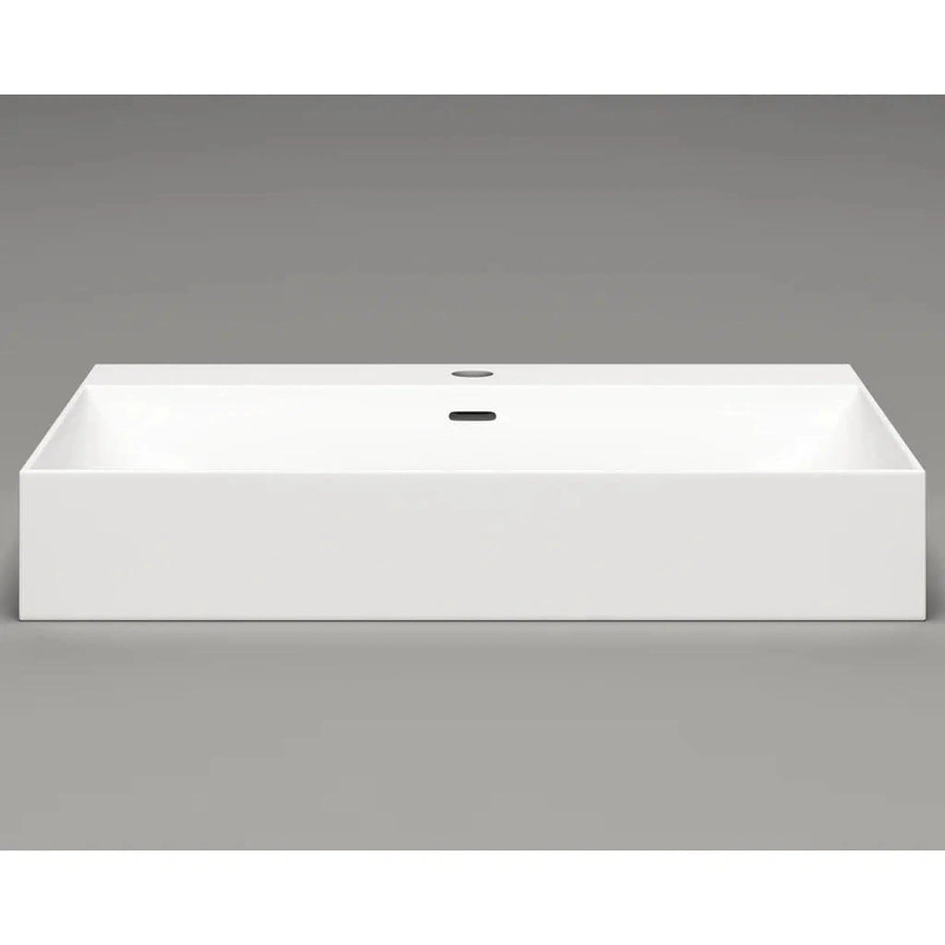 Cantrio Koncepts 25" Rectangle White Solid Surface Countertop Sink With Deck Mount Hole and Overflow Drain