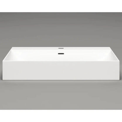 Cantrio Koncepts 25" Rectangle White Solid Surface Countertop Sink With Deck Mount Hole and Overflow Drain