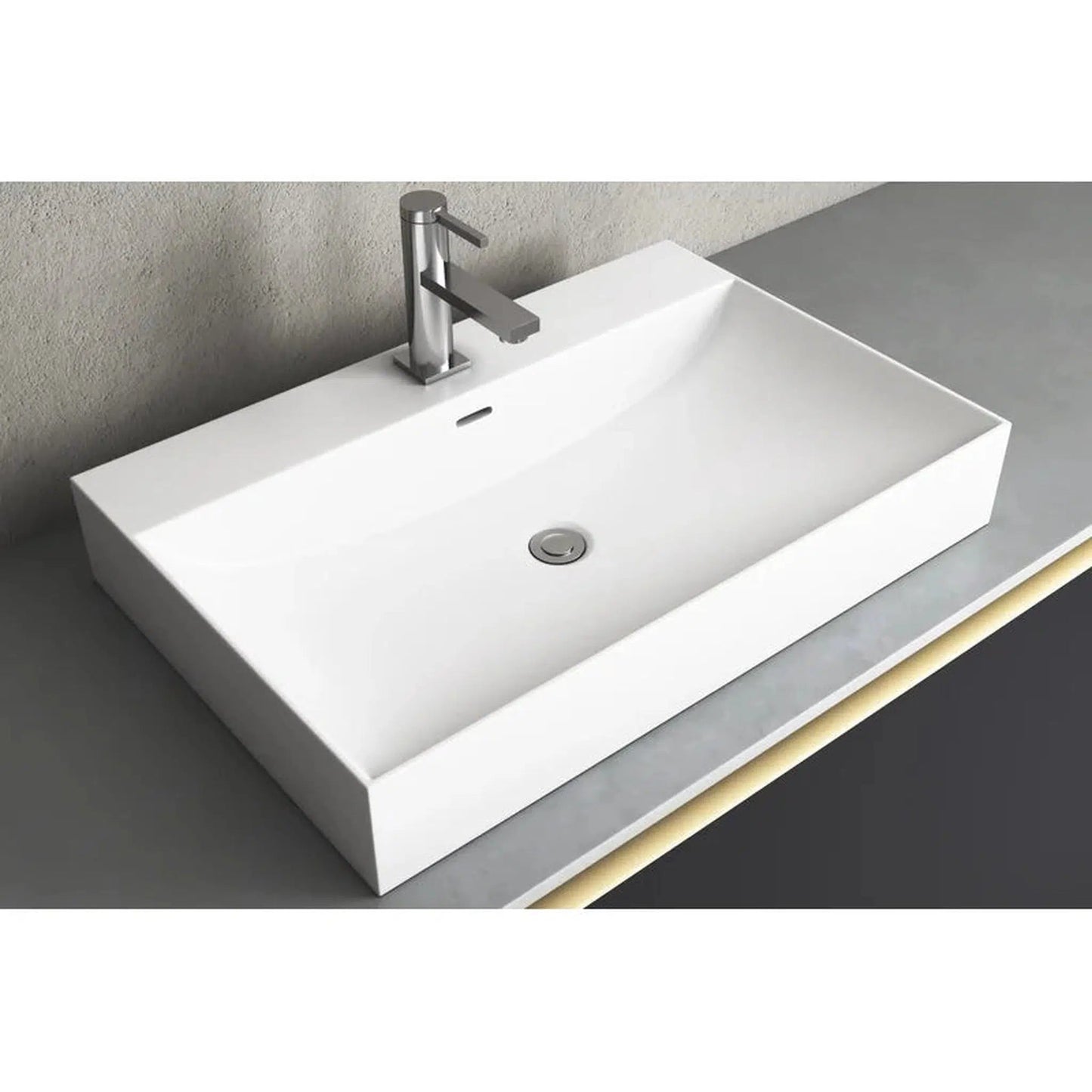 Cantrio Koncepts 25" Rectangle White Solid Surface Countertop Sink With Deck Mount Hole and Overflow Drain