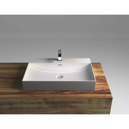 Cantrio Koncepts 25" Rectangle White Solid Surface Countertop Sink With Deck Mount Hole and Overflow Drain