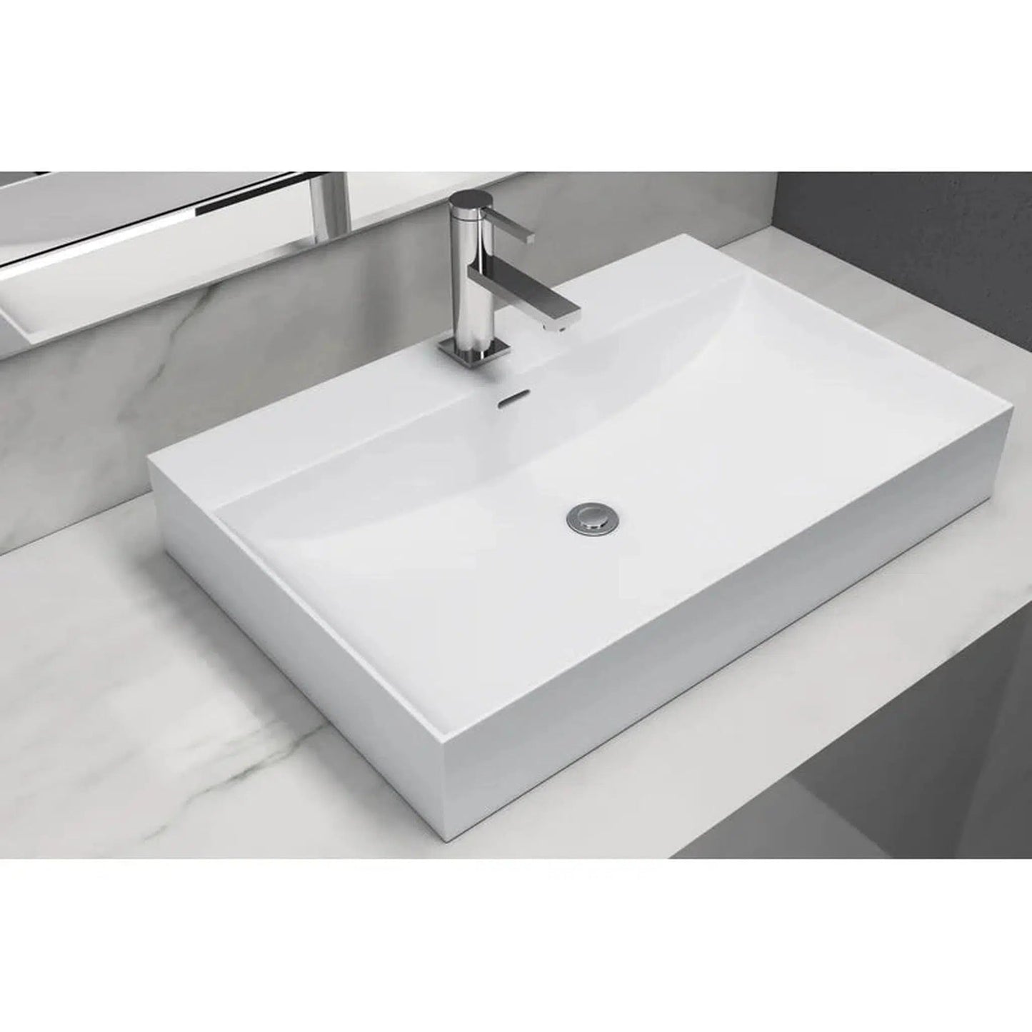 Cantrio Koncepts 25" Rectangle White Solid Surface Countertop Sink Wit ...