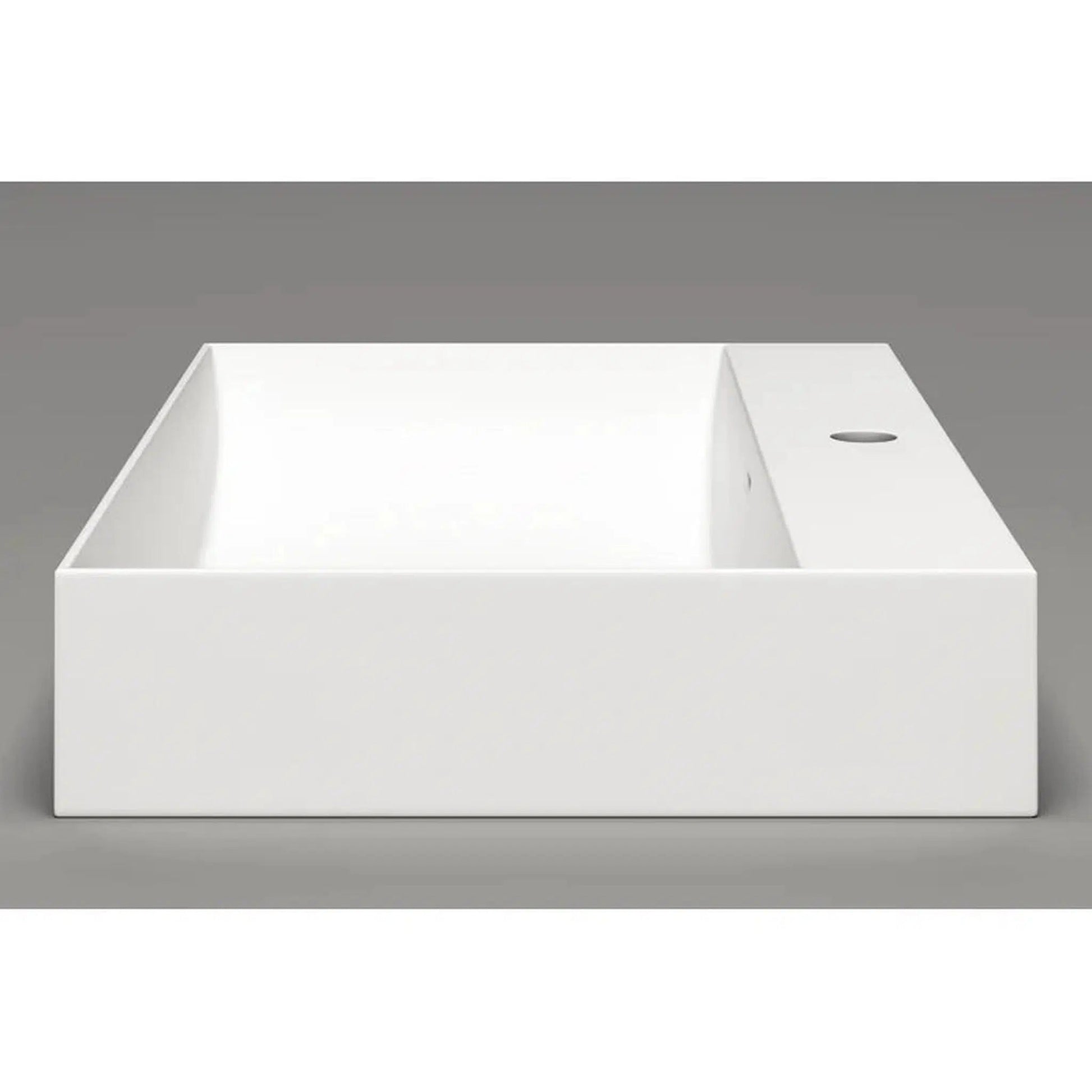 Cantrio Koncepts 25" Rectangle White Solid Surface Countertop Sink With Deck Mount Hole and Overflow Drain