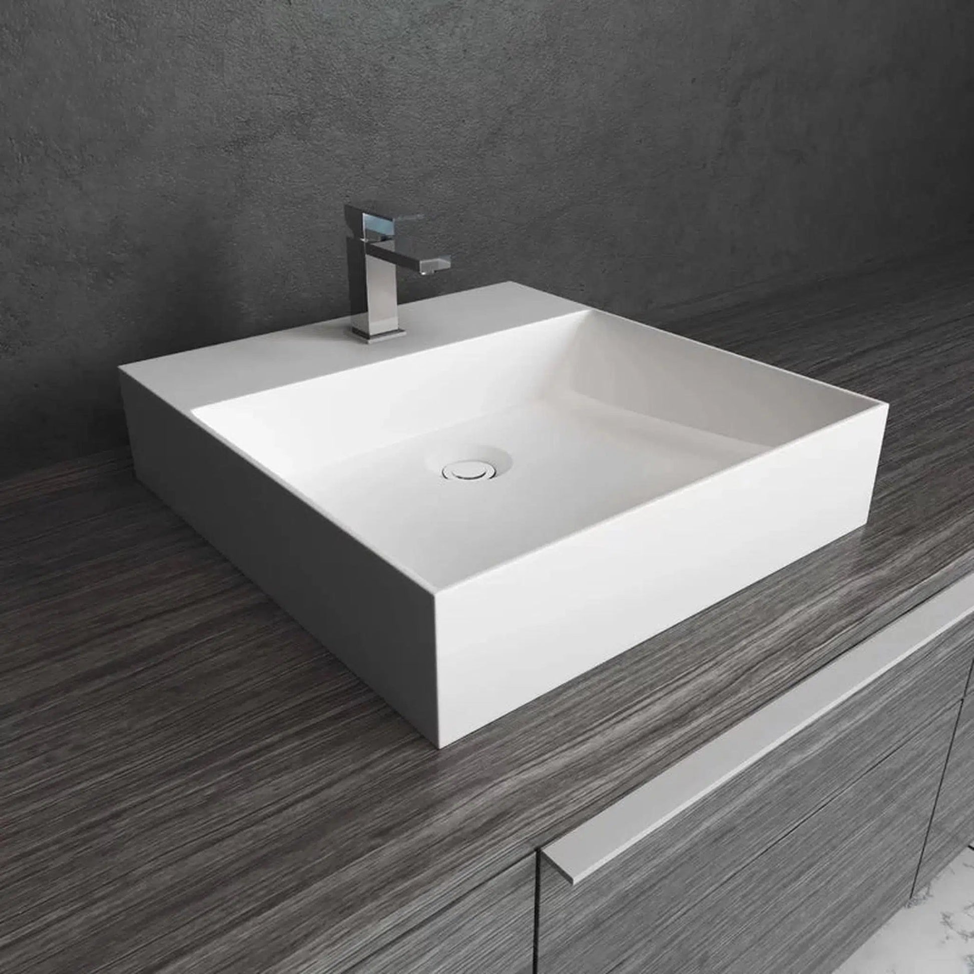 Cantrio Koncepts 28" x 18" Rectangle White Solid Surface Countertop Sink With Deck Mount Hole and Overflow Drain