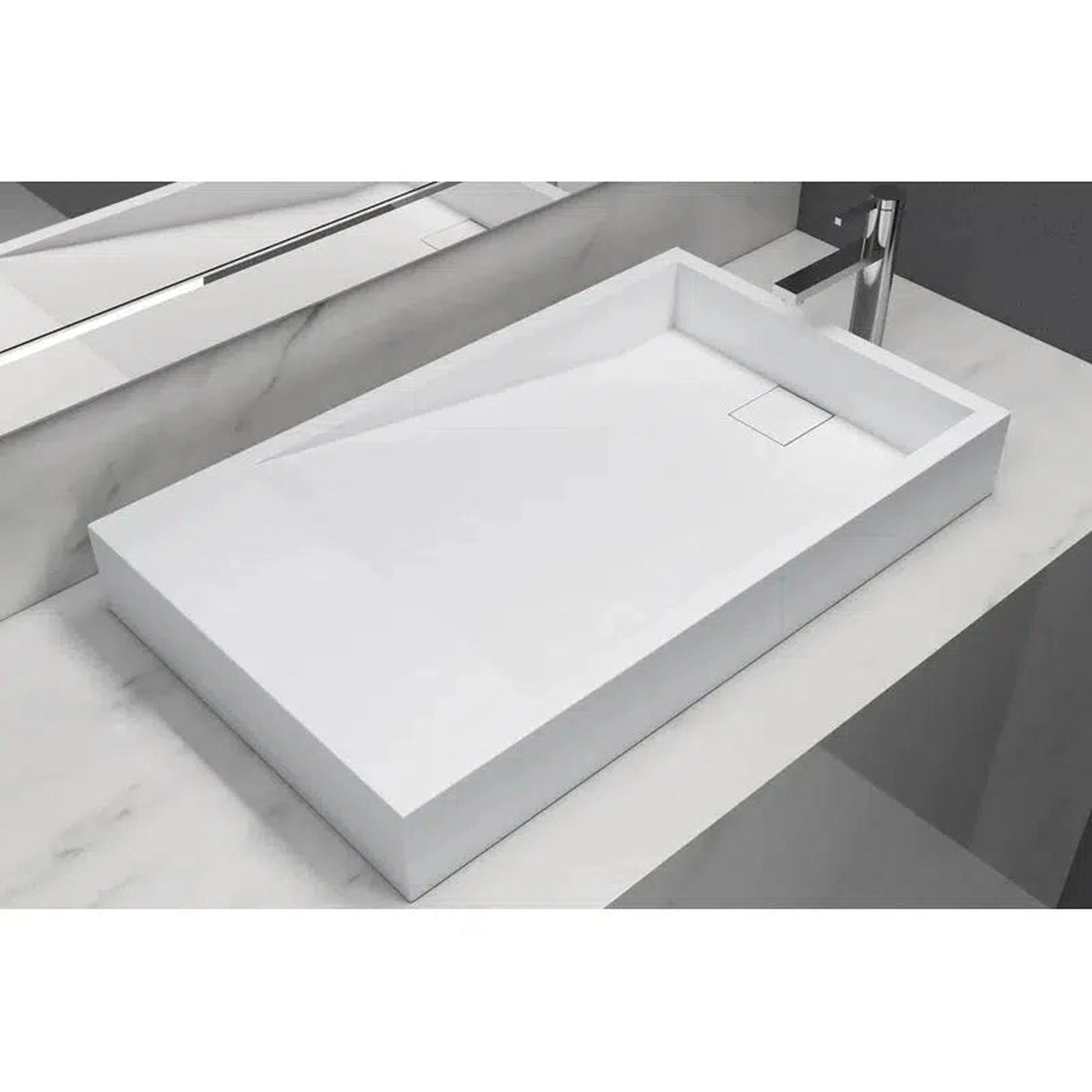 Cantrio Koncepts 30" x 18" Rectangle White Solid Surface Countertop Sink With Concealed Drain