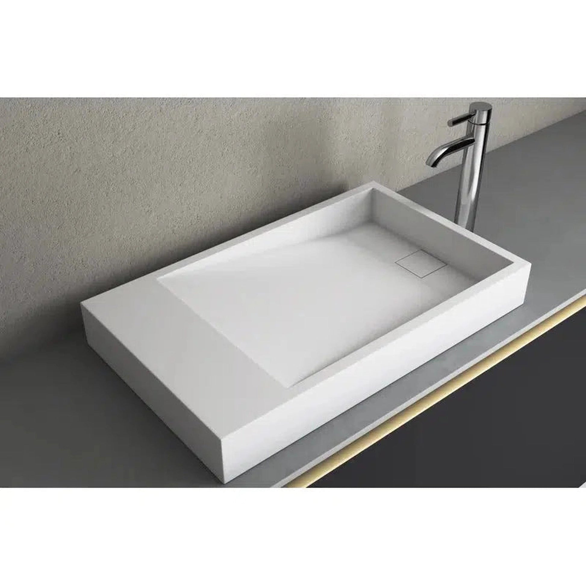 Cantrio Koncepts 30" x 18" Rectangle White Solid Surface Countertop Sink With Concealed Drain