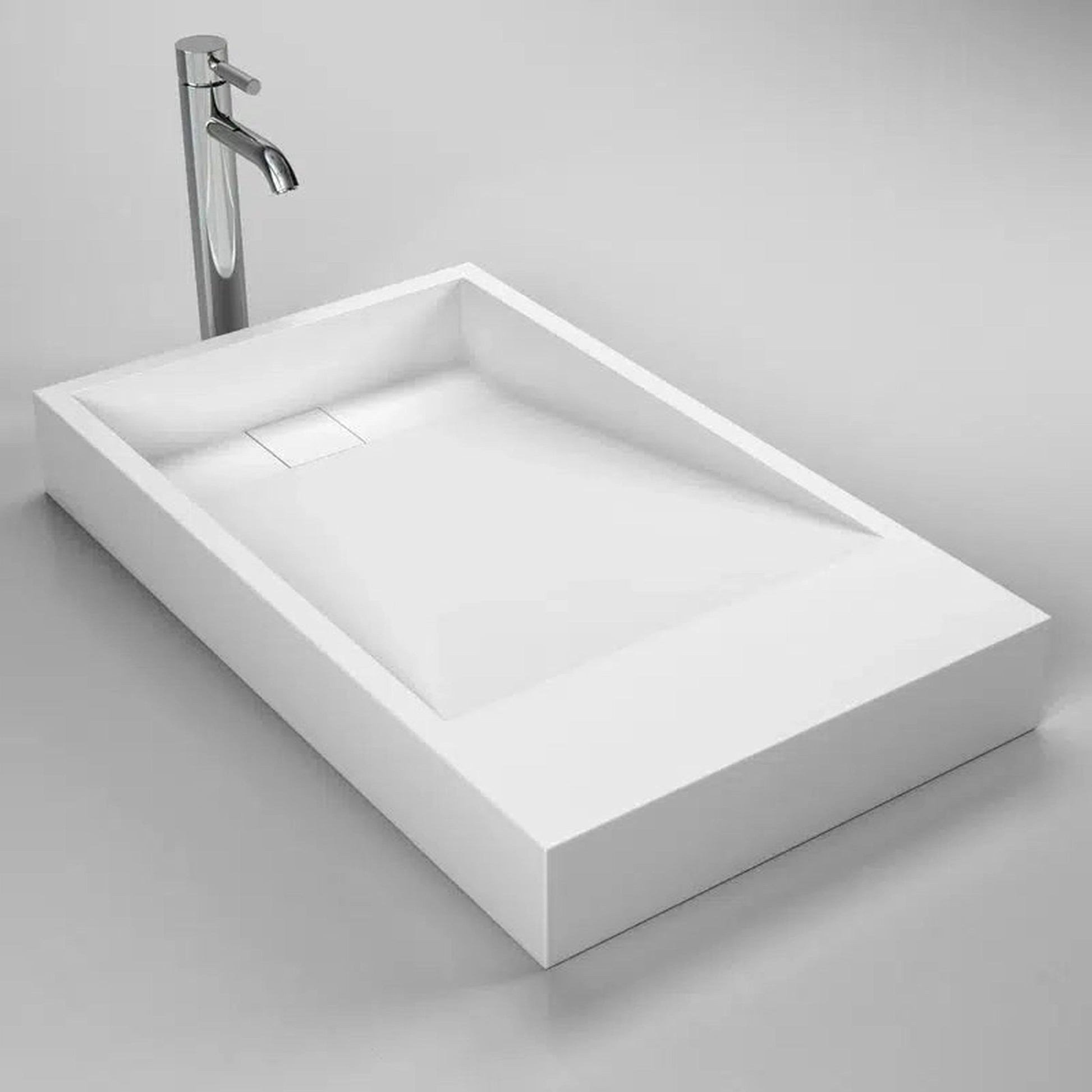 Cantrio Koncepts 30" x 18" Rectangle White Solid Surface Countertop Sink With Concealed Drain