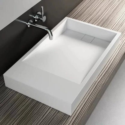 Cantrio Koncepts 30" x 18" Rectangle White Solid Surface Countertop Sink With Concealed Drain