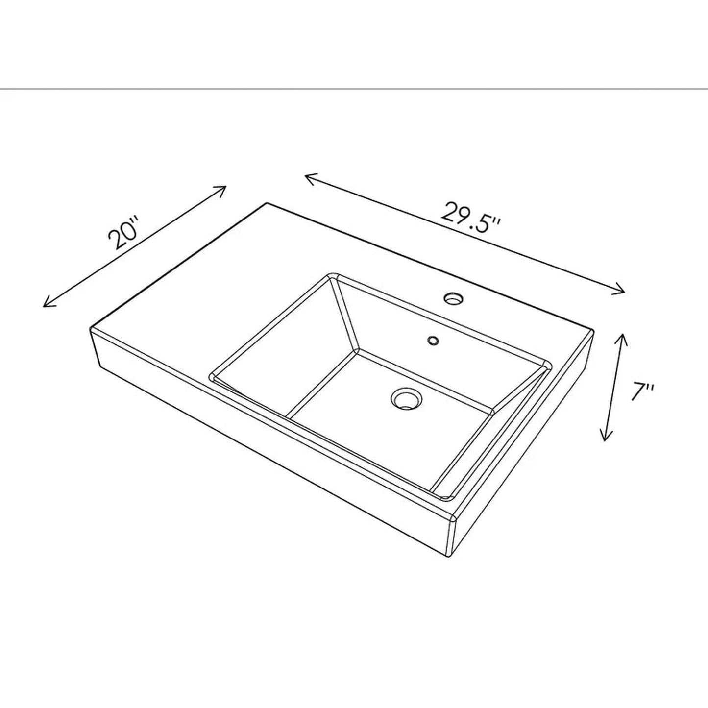 Cantrio Koncepts 30" x 20" Rectangle White Vitreous China Undermount or Top Mount Bathroom Lavatory Sink With Overflow Drain