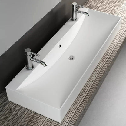 Cantrio Koncepts 50" x 17" Rectangle White Solid Surface Countertop Sink With Deck Mount Hole and Overflow Drain