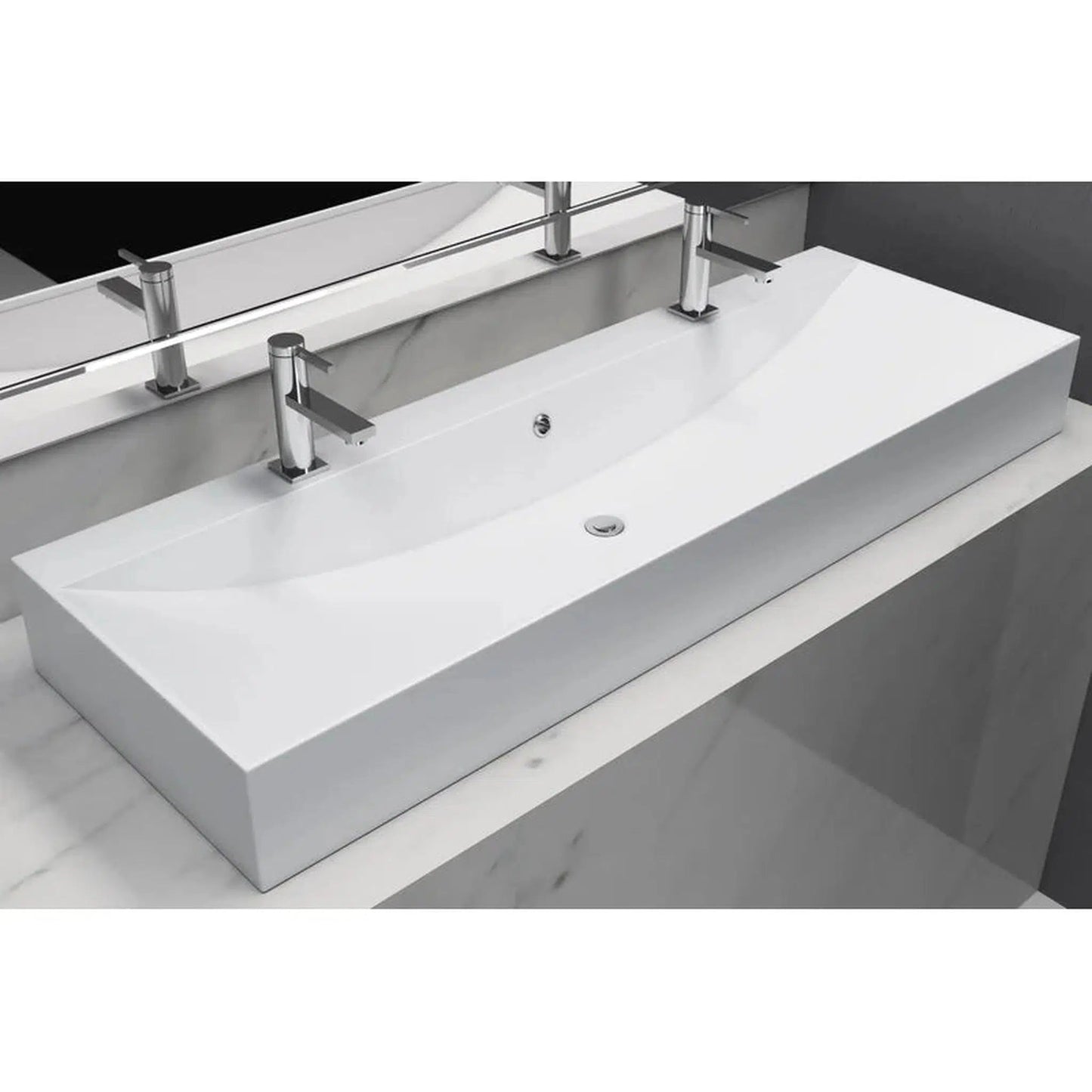 Cantrio Koncepts 50" x 17" Rectangle White Solid Surface Countertop Sink With Deck Mount Hole and Overflow Drain