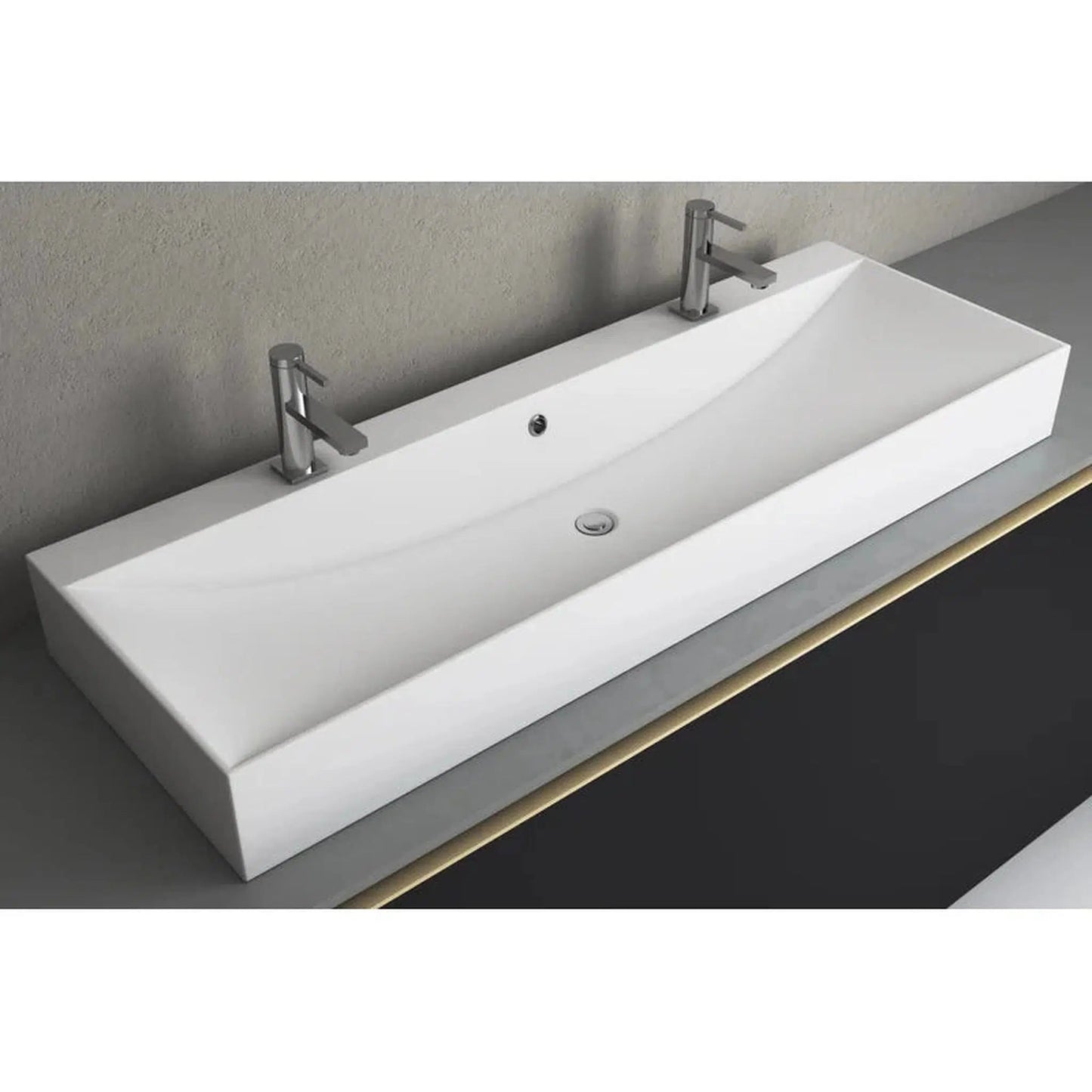 Cantrio Koncepts 50" x 17" Rectangle White Solid Surface Countertop Sink With Deck Mount Hole and Overflow Drain