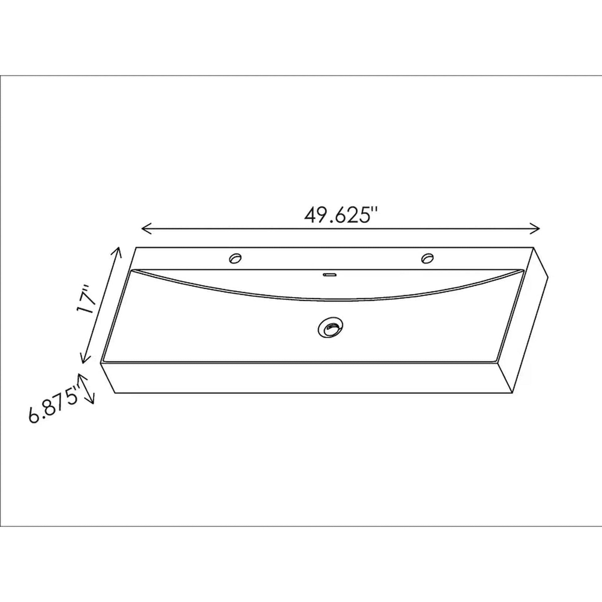 Cantrio Koncepts 50" x 17" Rectangle White Solid Surface Countertop Sink With Deck Mount Hole and Overflow Drain