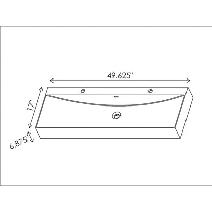 Cantrio Koncepts 50" x 17" Rectangle White Solid Surface Countertop Sink With Deck Mount Hole and Overflow Drain