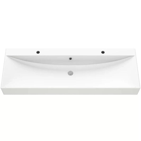 Cantrio Koncepts 50" x 17" Rectangle White Solid Surface Countertop Sink With Deck Mount Hole and Overflow Drain