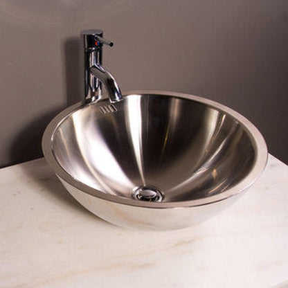 Cantrio Koncepts Round Stainless Steel Polished Exterior / Brushed Interior Vessel Sink With Overflow