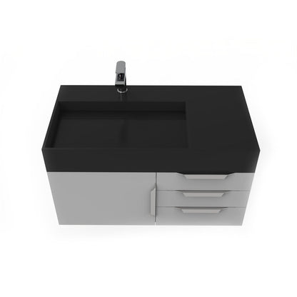 Castello USA Amazon 36" Gray Single Vanity Set With Left Offset Black Top and Chrome Handles