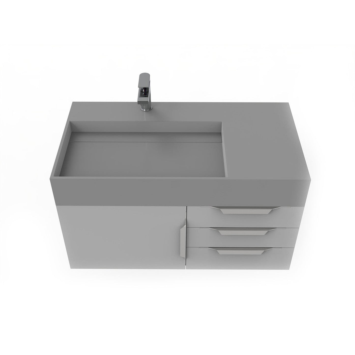 Castello USA Amazon 36" Gray Single Vanity Set With Left Offset Gray Top and Chrome Handles