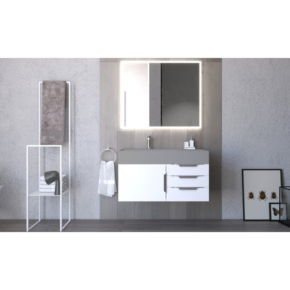 Castello USA Amazon 36" White Single Vanity Set With Left Offset Gray Top and Chrome Handles