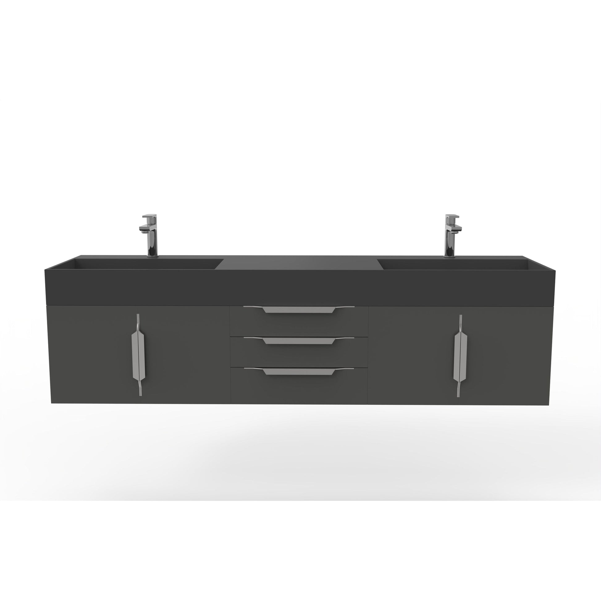 Castello USA Amazon 72" Black Double Vanity Set With Black Top and Chrome Handles