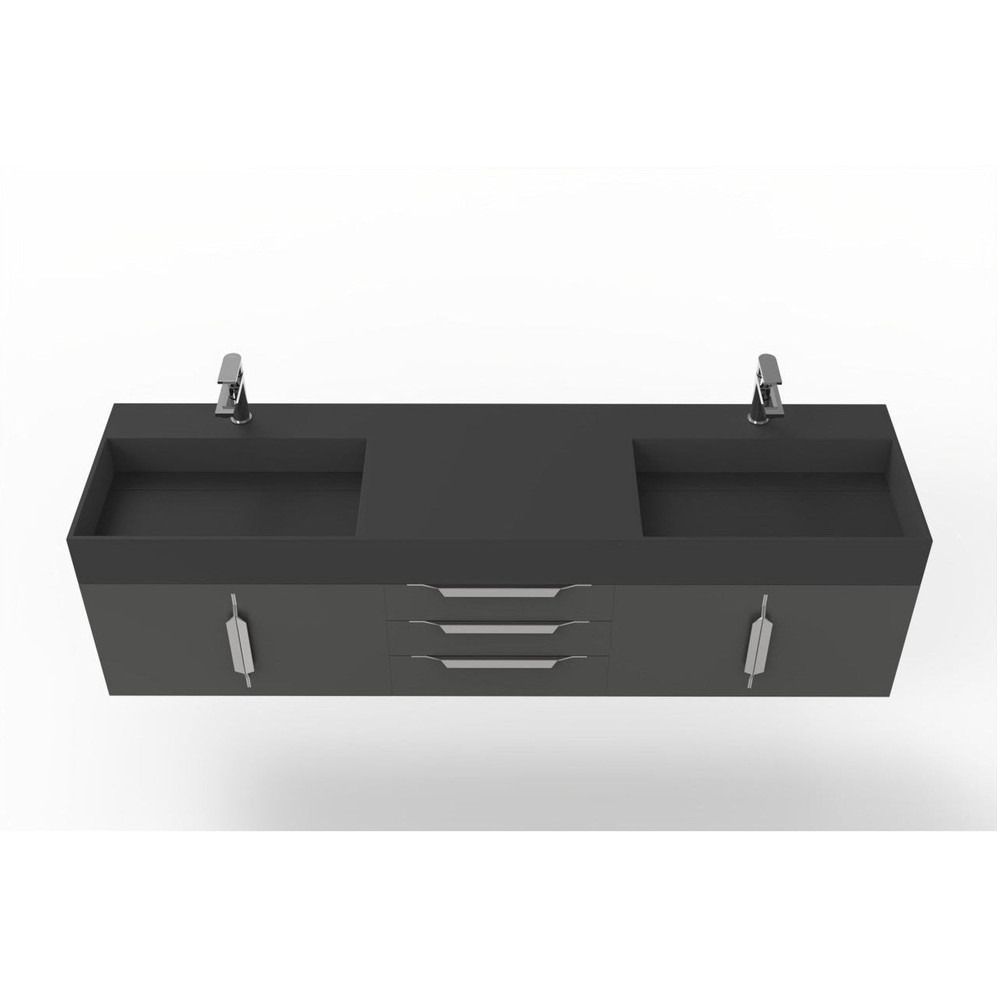 Castello USA Amazon 72" Black Double Vanity Set With Black Top and Chrome Handles